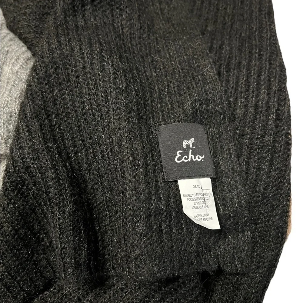 ECHO neutral black/tan/gray color block soft recycled oversized scarf / wrap